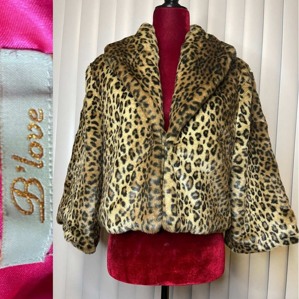 Vintage B’Love Animal Print Crop Faux Fur Jacket Size XL Pristine Condition